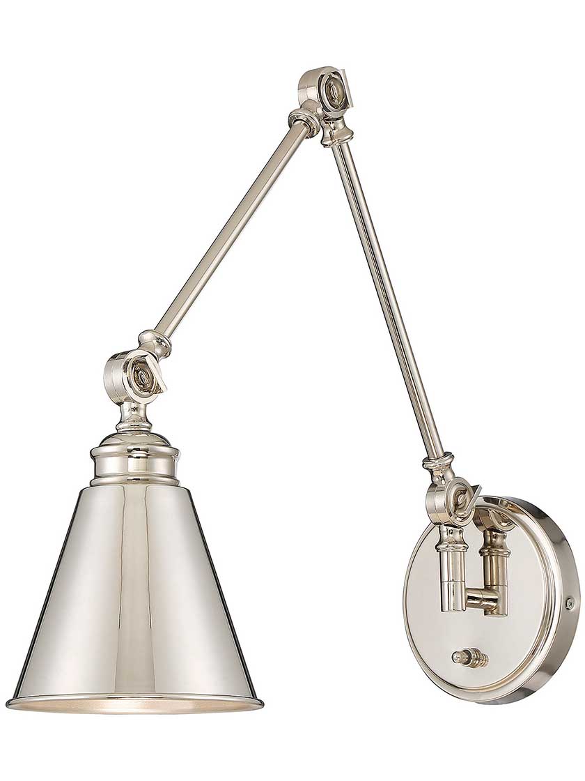Morland Adjustable Wall Sconce in Polished Nickel.